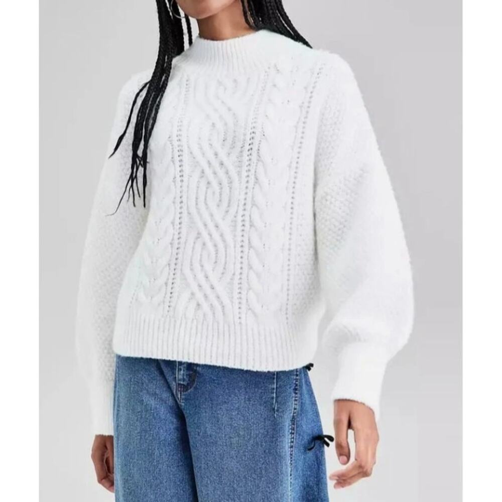 And Now This Women’s Mock Neck Cable Sweater Cala Lily XS